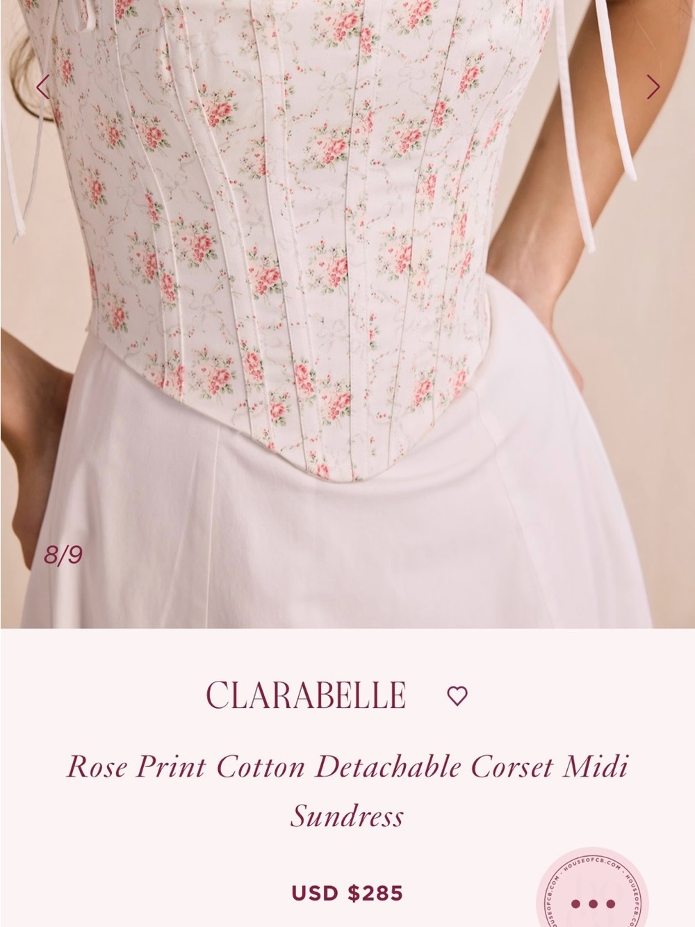 Clarabelle - Rose Print Cotton Detachable Corset Midi Sundress - Picture 9 of 13